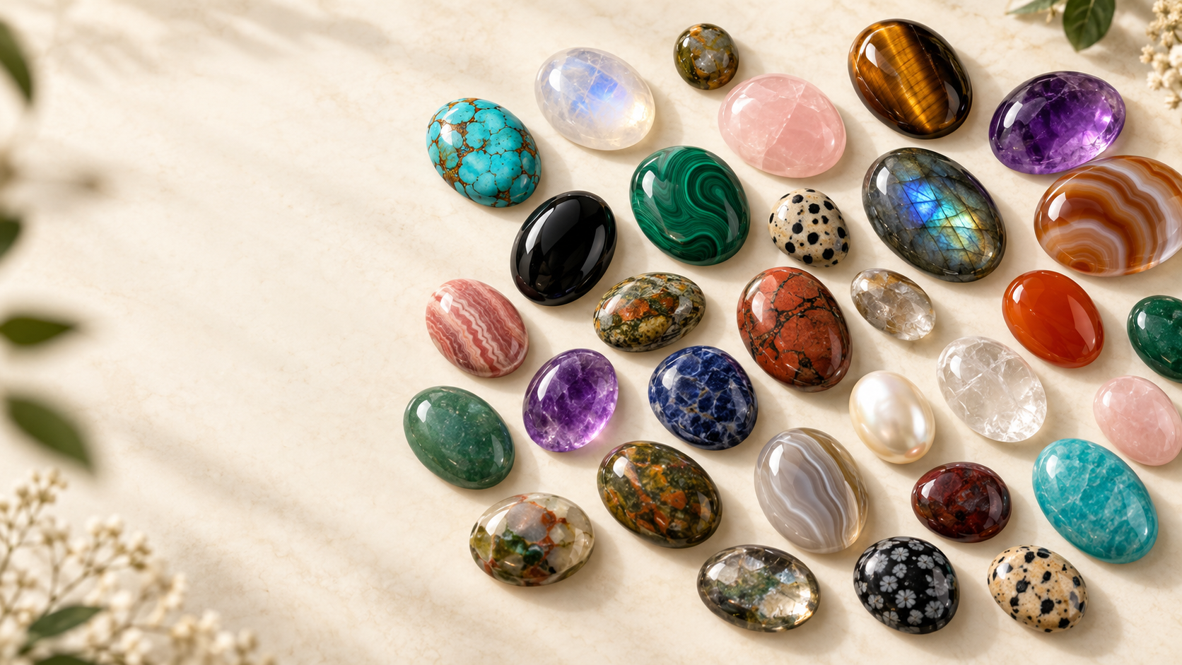 Selection of natural semi-precious gemstones for custom jewellery