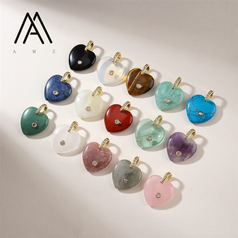 Natural gemstone heart pendant collection